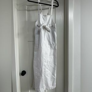 Free People white denim wide leg overalls with tie waist detail size xs